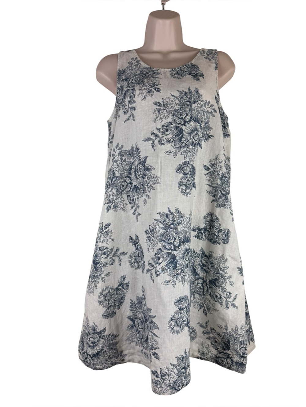 Rachel Zoe Blue White Floral Linen Shift Dress w/pockets Sleeveless Small - Picture 2 of 7